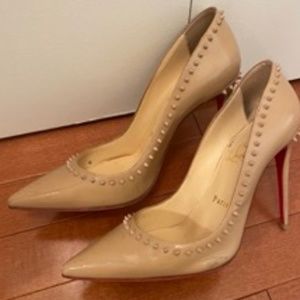 Christian Louboutin Spiked Patent Pumps - Tan, Size EUR 37, USA 7